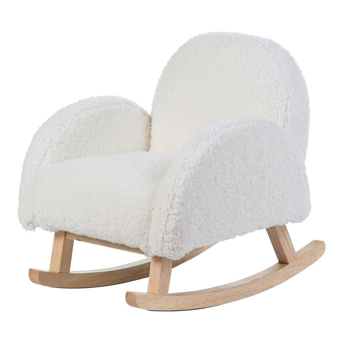 Childhome, Schaukelstuhl für Kinder, bequemer Sessel, Holzsessel, Design, robust, sicher, Sessel mit Armlehnen, Teddy weiß