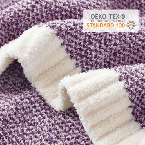 Image of Snuggle Sac Purple Throw Blankets for Couch, Super Soft Warm Blankets Cozy Knit Fuzzy Plush Lightweight Throws for Sofa, Bed,Living Room, Heather Purple, 50x60 inches