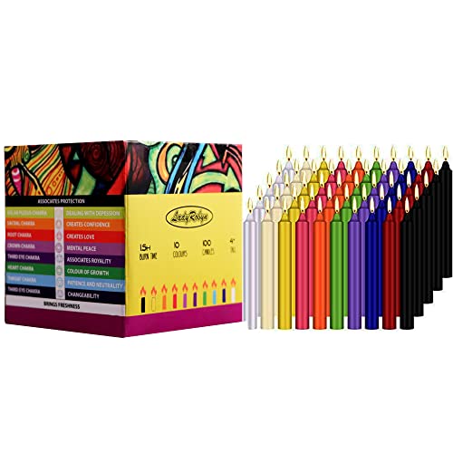 Ladyrobyn Candles 100 Pcs Unscented Assorted Colors Taper Candle 4 Inch Tall X 1/2 Inch Diameter Great For Casting Chimes Rituals Spells Vigil Witchcraft Wiccan Supplies Wax Play (Multi) #TOP1