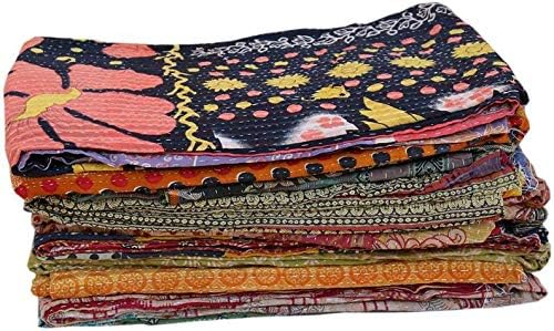 Indian Vintage Kantha Quilt Handmade Throw Reversible Blanket Bedspread Cotton Fabric BOHEMIAN quilt (1)
