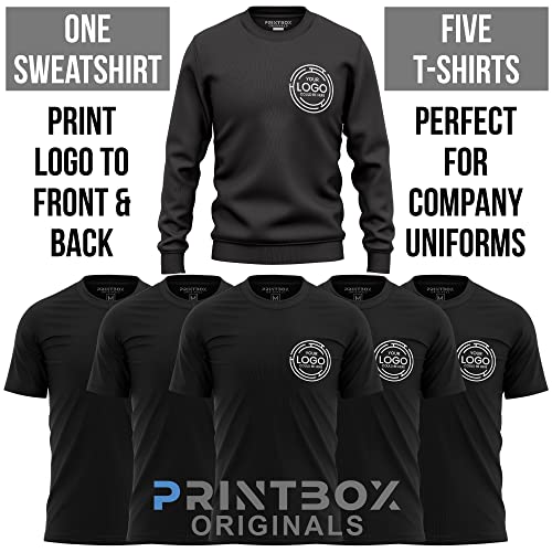 Custom Workwear Uniforms, 5 Pack T-Shirt 1 Sweatshirt, Custom Shirts Mens Sweater Small Business Company Logo Front and Back Black2