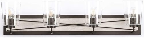 Vista 79 de Progress Lighting Briarwood Collection - Lámpara de tocador de baño de cristal transparente con 3 luces, grafito, color negro