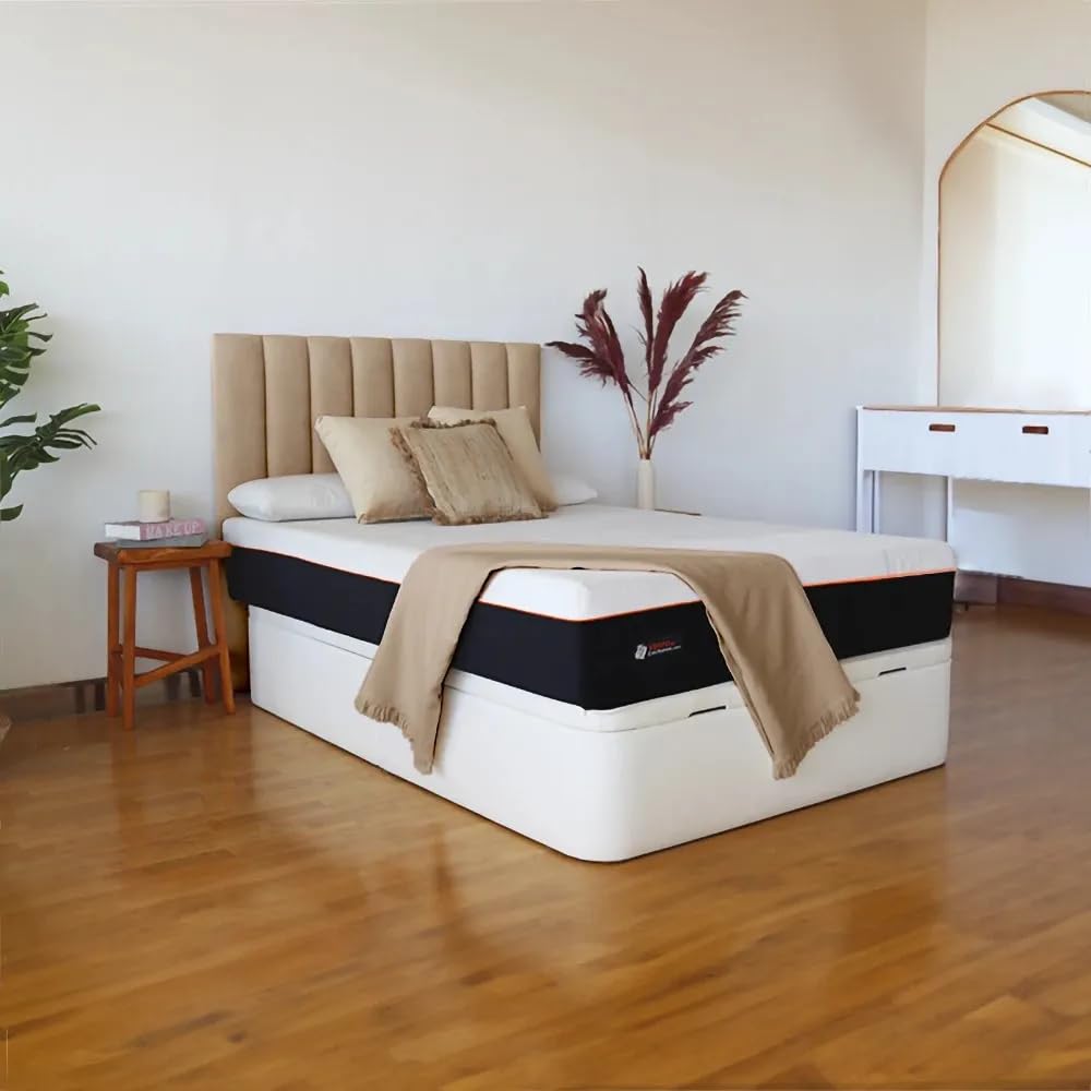 Ventadecolchones - Cabecero Tapizado Acolchado de Dormitorio Franjas Verticales Largo en Tela Antimanchas Crudo y Medida 200 x 125 cm para Camas de 180 ó 200