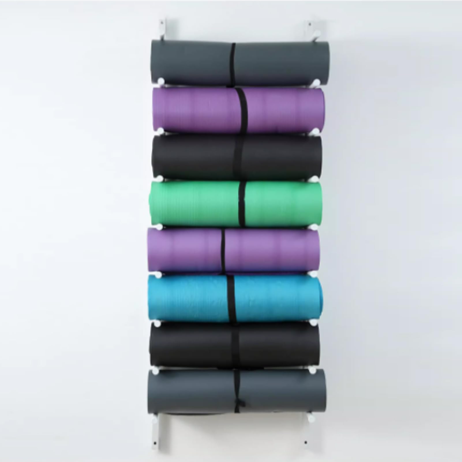 Soporte de Pared para Esterilla de Yoga de 9 Niveles. Estante de Metal para esterillas de Yoga, Rodillos de Espuma, Bloques y más. Organizador de Pared Que Ahorra Espacio para Equipos de fit