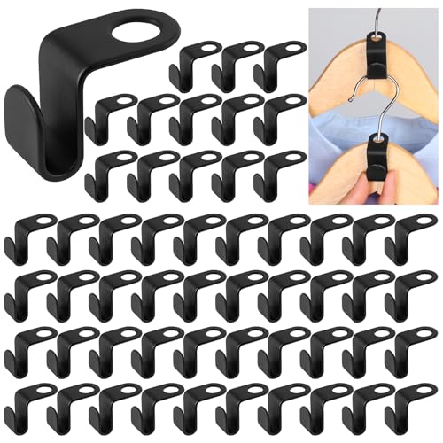 60 Pcs Hanger Hooks Space Saving Hangers Multi-layer Stackable Hangers Space Savers Hooks Hanger Extender Clips Cascading Clothes Hooks for Wardrobe Clothes Organizer Black