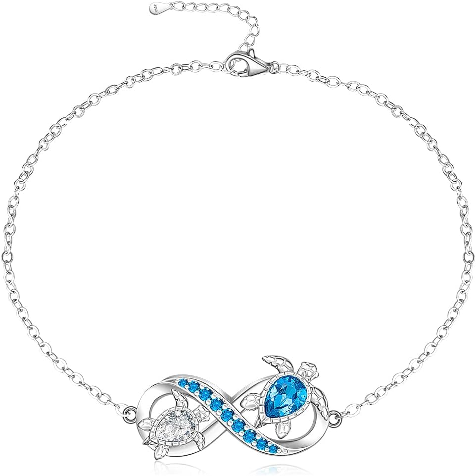 Fenthring Sea Turtle Anklet Infinity Turtle Ankle Bracelets for Women Anklets Sterling Silver 925 Beach Ocean Theme Jewelry Mothers Day Gifts