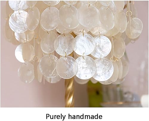 Miniatura 3 de NOLLAM Lámparas de Mesa - Lámpara de mesa con campanilla de viento, lámpara de noche de lujo con colgante de concha vintage dorada para sala de