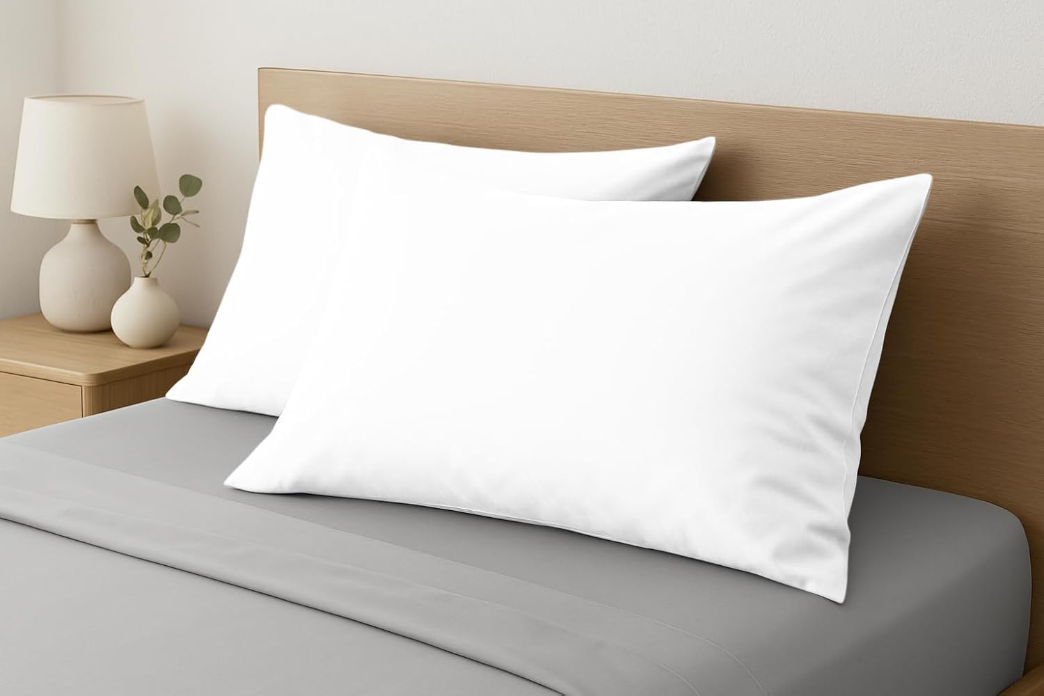 Comfort Beddings 2 Pack 100% Organic Cotton Super King Pillowcases 50 x 90 cm, White Housewife Pillow Cases with Envelope Closure, Crisp Percale Weave, Soft Cooling Hotel Quality Pillow Covers