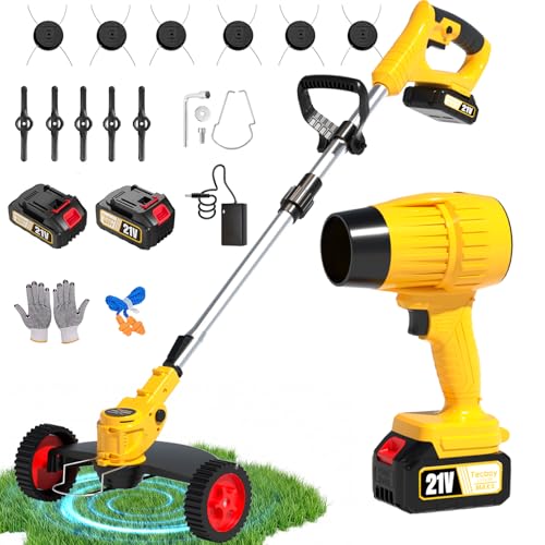 20V Cordless Weed Wacker and Leaf Blower Combo Kit with 2 Batteries, Electric String Trimmers with...
