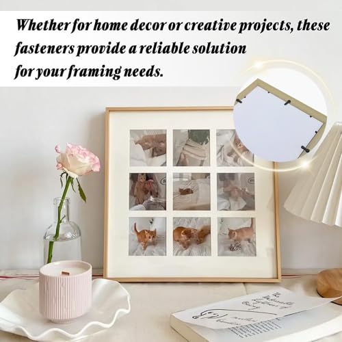 Image of Bonsicoky 100 Pack Metal Picture Frames Turn Button Fasteners with 100 Pieces Screws - Frame Picture Hardware Backing Clips for Hanging Pictures, Photos - Black