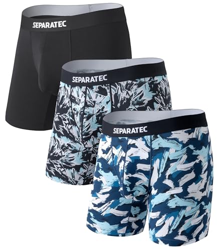 Separatec Men's Underwear with Ball Pouch Comfortable Cool and Fresh Bamboo Rayon Boxer Briefs for Men, Stylish Print 3 pack