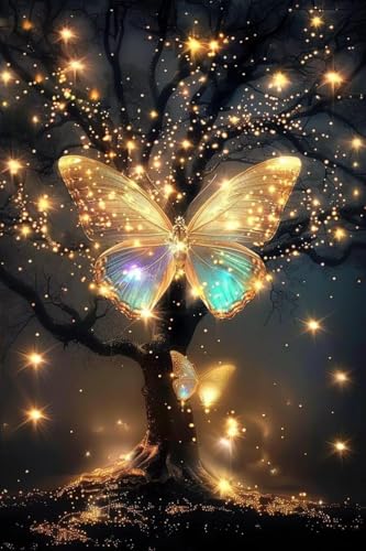 Butterfly tree Diamond Art Painting Kits for Adults, Full Drill Diamond Dots Paintings for Beginners, Round 5D Paint with Diamonds Pictures Gem Art Painting Kits DIY Crafts Kits 【11.8x15.7inch】