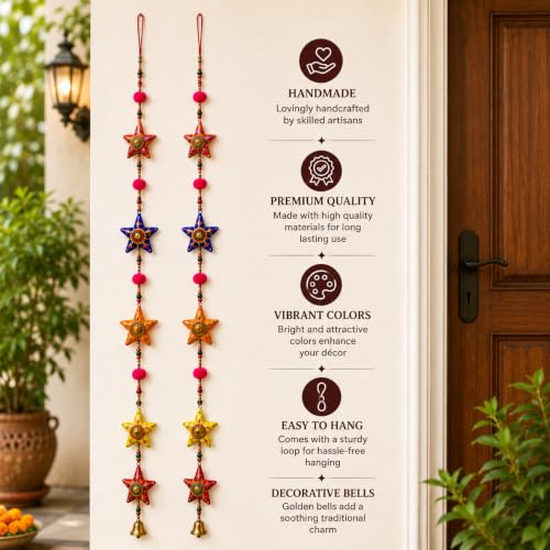 Image of Bindian Toran for Main Door, Decorative Door Thoranam Hanging, Diwali Decoration for Home Entrance, Wall Decor Hanging Ornament, Traditional Festive Welcome Decor for House, Pooja (Star Pack of 2)