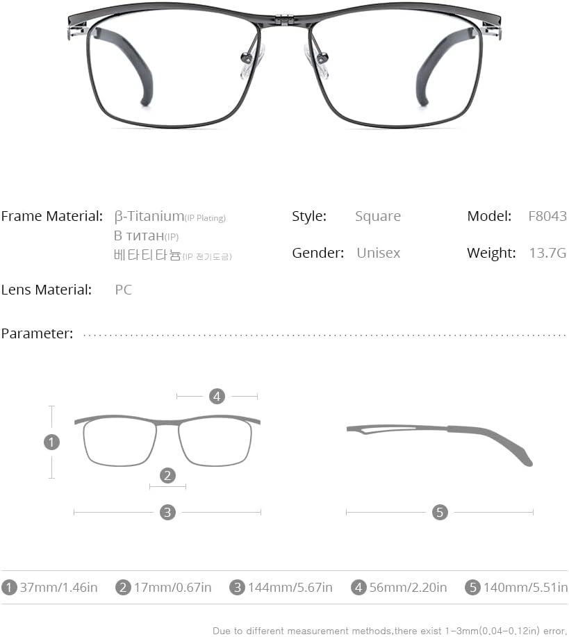 FONEX 180° Flip Titanium Glasses Frame for Men,Square Eyewear Optical Eyeglasses F8043 - Image 2