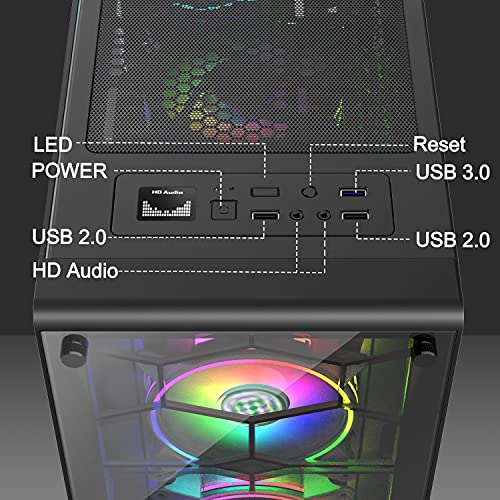 MUSETEX ATX PC Case 6 RGB LED Fans Tempered Glass Panel USB 3.0 Port,ATX Mid-Tower PC Gaming Case Cable Management/Airflow,Gaming PC Case (G05D6-HB) - Image 4
