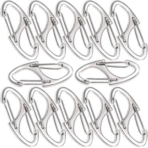 Image of 12pcs Zipper Anti Theft Locks, S Dual Opening Spring Carabiner for Backpacks, Zinc Alloy Zipper Pller Replacement for Camping Hiking Fishing Traveling- Silver