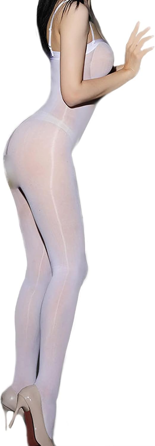 RUIBAVYA BodyStockings for Women 8D Shimmer Bodysuit Shiny Tights Oily Bodystocking Sleeveless Catsuits Glossy Pantyhose