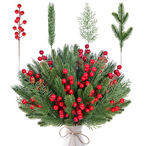 ZOCOYUU 60 Stück künstliche Weihnachts-Tannenkränze mit roten...