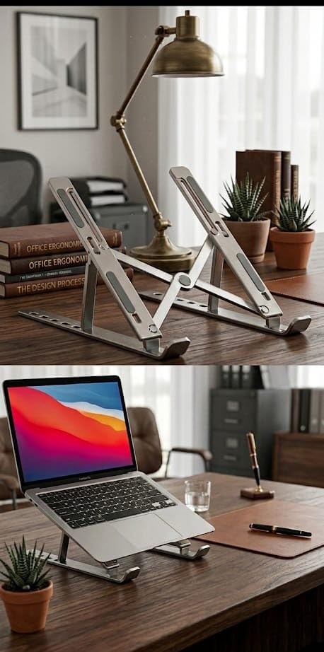 Image of Aluminium Laptop Stand with 7 Different Adjustable Angles, Wide Compatibility, Improved Cooling and Ventilation, and Scratch Protection, Compatible for All Types of Laptop