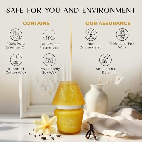 Image of EKAM Scented Frost Glass Lampshade Candle | Vanilla Scented Candle | Luxury Fragrances| Ideal for Home Decor, Aromatherapy & Gifting | 22 Hours Burn time |114 g