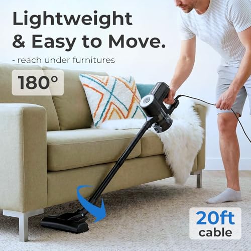 Image of Roomie Tec Corded Stick Vacuum Cleaner - 450W, Lightweight 2-in-1 Handheld with Powerful Suction, Bagless HEPA Filter, Large Dust Capacity (Black)