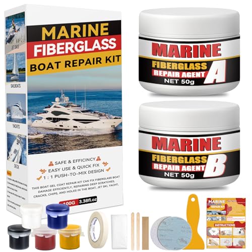 Yeardera Marine Fiberglass Repair Kit, Boat Gel Coat Repair Kit, Waterproof Fiberglass Repair Kit