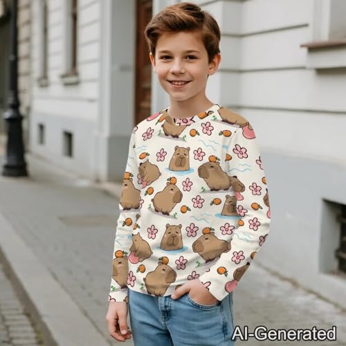 Image of Renewold Boys Girls Tees Kids T-Shirt Long Sleeve Crewneck T Shirts Casual Athletic Tops Clothing for Home School Travel