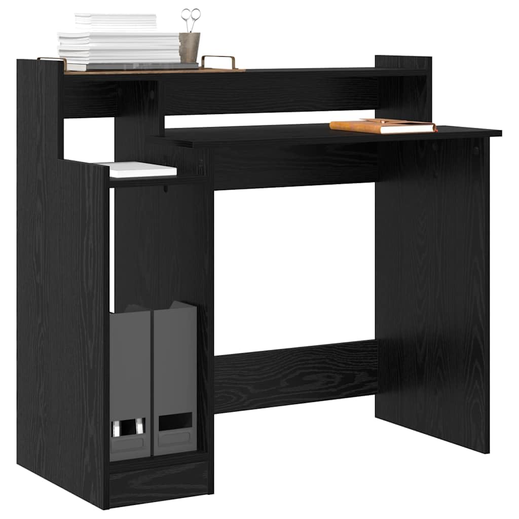 Schreibtisch Schwarz Eichen-Optik Holzwerkstoff 97 x 45 x 90 cm mit LED-Beleuchtung USB-Anschluss und 3 Regalen für Büro Homeoffice Arbeitszimmer Arbeitsplatz