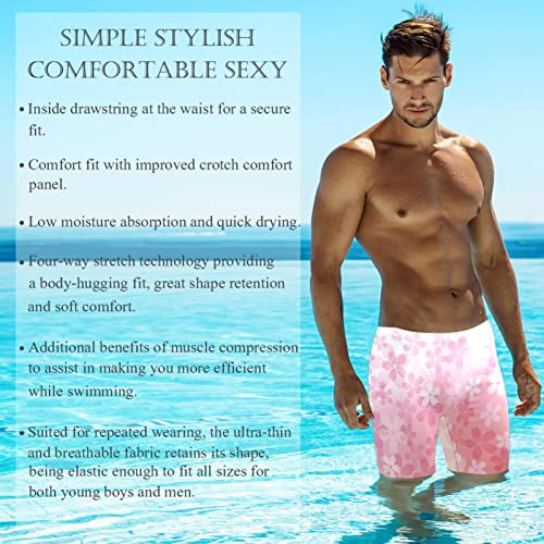 Traje de baño para hombre elástico y cómodo con estampado de cerezos en flor 3