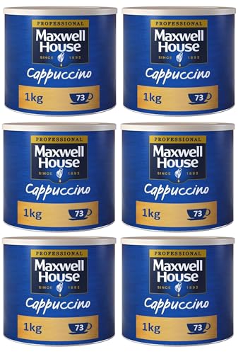 Maxwell House Cappuccino Instant Coffee 1kg Tin (Pack of 6, Total 6000 grams)