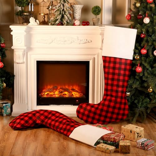 Shinymoon 2 Pcs 54 Inch Giant Christmas Stockings Oversized Jumbo Buffalo Stocking Stuffers Felt for Christmas Party Decor(Red and Black Plaid)