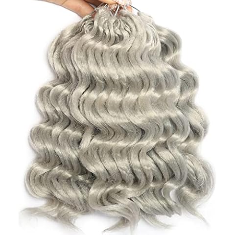 Ocean Wave Crochet Hair Pre Looped 9 Inch Curly Braiding Ocean Wave Hair 7 Packs Deep Wave Platinum Silver Grey Short Wavy Ocean Wave Crochet Braids Synthetic Hair Extensions for Women (9 Inch (Pack of 7), silver grey#) Cover