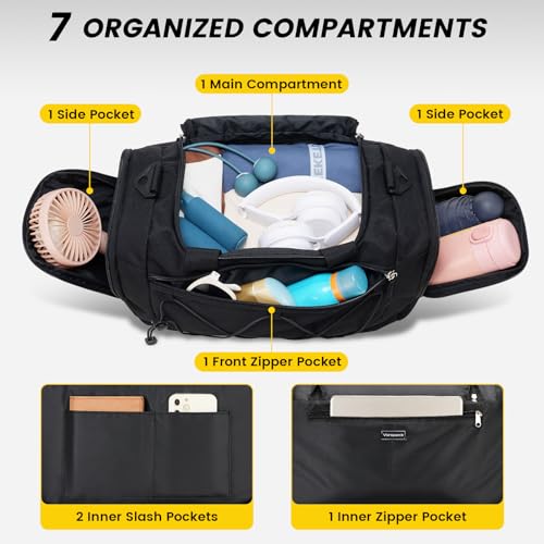 Image of Vorspack Gym Bag for Women - 15 Inches Small Duffle Bag for Travel Lightweight Duffel Bag Personal Item Travel Bag Weekender Bag for Travel Sports Gym - Black