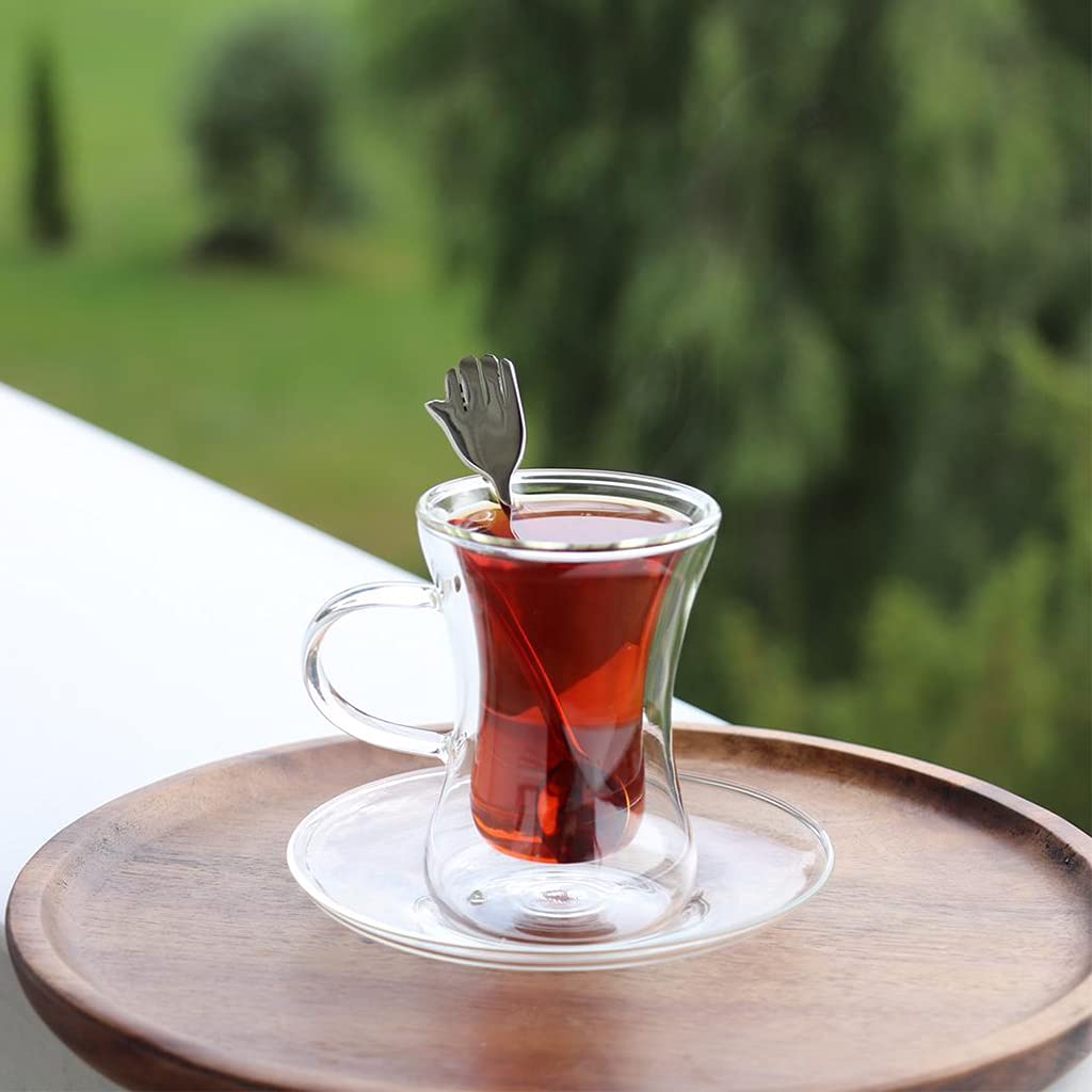 Kadum Set Da 6 Bicchieri Termici A Doppia Parete Con Manico E Piattino – 270 Ml, Vetro Borosilicato, Lavabili In Lavastoviglie, In Conf. Regalo
