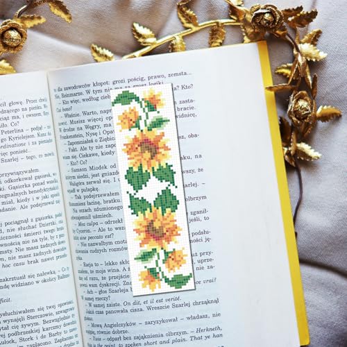 Image of FREEBLOSS 6 Set Sunflower Cross Stitch Bookmark Kits DIY Bookmarks Cross Stitch Kits Stamped Embroidery Bookmarks for Beginners Cross Stitch Projects for Book Lovers Embroidery Stitches Kit