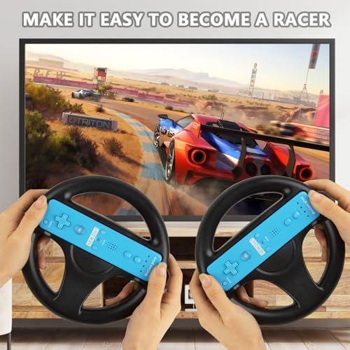 Image of LongLongJin 2 Racing wii Steering Wheels And 2 wii Zapper Gun controller Premium Accessories, Compatible With Nintendo Wii U Remote and Nunchuck Games(Black)