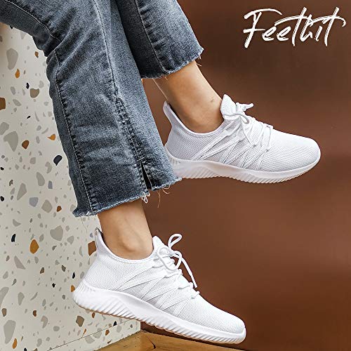 Feethit HT-05-AW-W-2-39 Womens Slip On Running Shoes Non Slip Walking Shoes Lightweight Gym Workout Shoes Breathable Fashion Sneakers All White Size 8 thumb #5