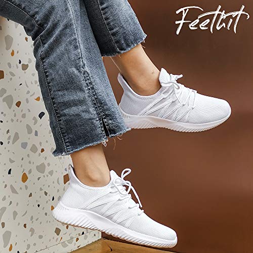 Feethit Womens Slip On Running Shoes Non Slip Walking Shoes Lightweight Gym Workout Shoes Breathable Fashion Sneakers All White Size 8