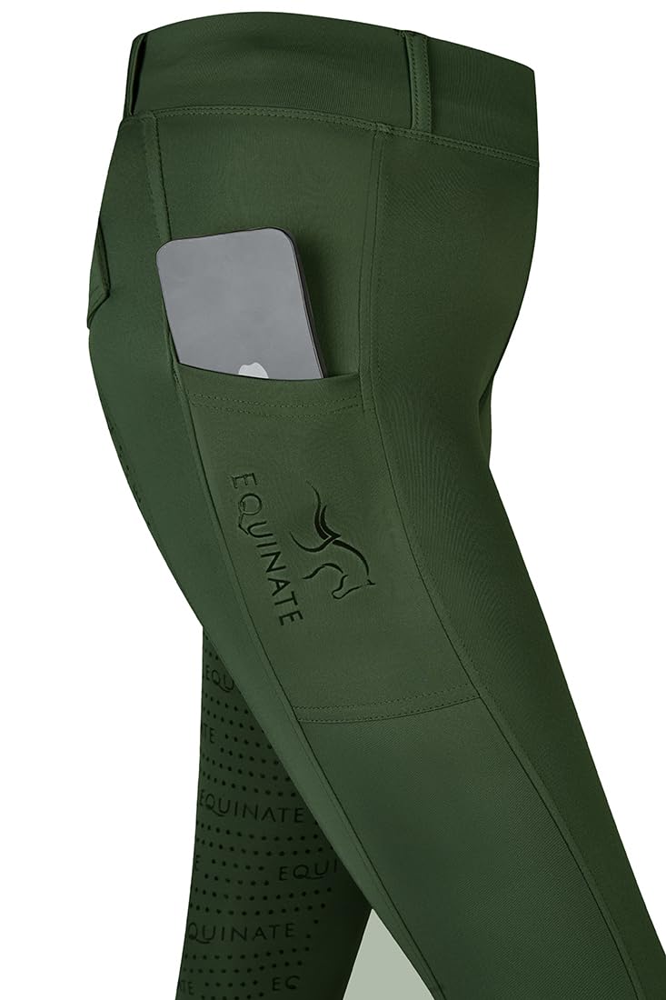 Equinate Leggings de equitación para mujer Myla, cómodos pantalones de equitación con ribete completo, para teléfono móvil y trabillas para cinturón, transpirables, elásticos, antideslizantes