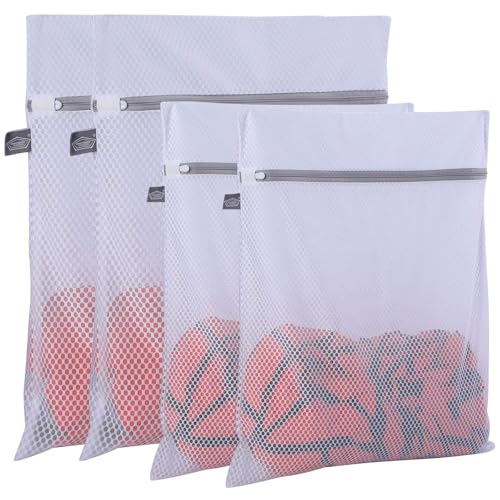 Bolsa de lavandería de malla de panal, paquete de 4 (2 extra grandes + 2 grandes), bolsa de lavado duradera y reutilizable, bolsa de organización de viaje para ropa, jeans, toallas de baño, sábanas