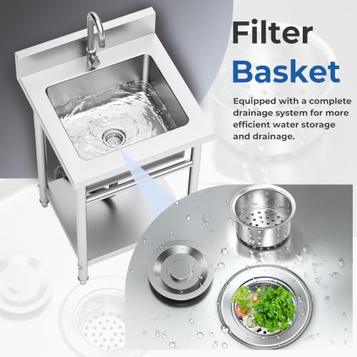 Image of 20 inch Stainless Steel Utility Sink,Hot and Cold Water Mixer Tap With 360 Rotation,Suitable For Kitchens, Bathrooms, Farmhouses, Outdoor areas, and other Locations Where Water is Needed.