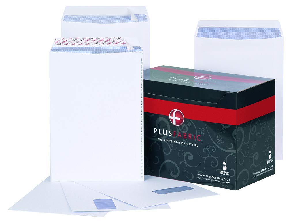 Plus Fabric Lot de 250 enveloppes C4 avec fenêtre Patte autocollante 120 g/m² Blanc