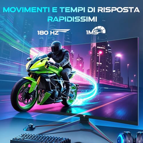 Monitor Gaming Curvo 27 Pollici, 180Hz, 2K QHD 2560 x 1440p Schermo PC, VA 1500R Senza Cornice, 1ms, HDR, Computer Monitor con FreeSync & G-sync, Eye Care, VESA, DP 180Hz, HDMI 144Hz, H27S17 - Monitor - Immagine 3