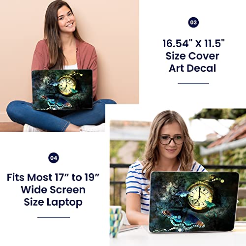 Image of LSS 17 17.3 Inches Laptop Notebook Skin Sticker with 2 Wrist Pads - Reusable Cover Protector Vinyl Sticker Cover Decal Fits 17 inch - 19 inch HP Asus Acer Samsung - Clock Butterfly Pattern