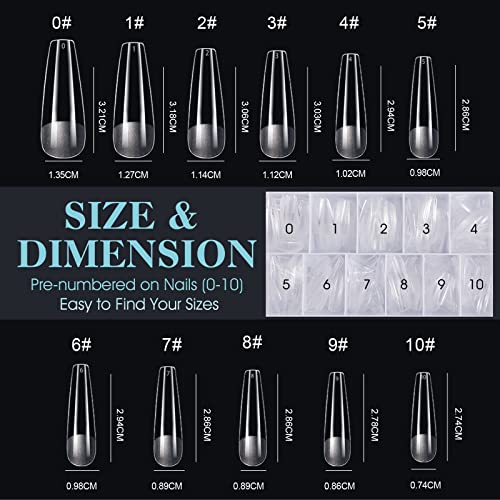 Gelike Ec Soft Gel Full Cover Nail Tips Kit For Soak Off Nail Extensions, 552 Pcs Clear Long Coffin Gelly Tips Pre-Buff Pmma False Press On Nail Tips, 12 Sizes #TOP3