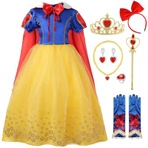 YOGLY Filles Blanche Neige Déguisement Maxi Robe de Soirée avec