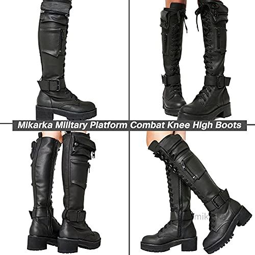 Mikarka XBZ0113_BLACK_43A Zipper Hidden Pocket Motorcykle Riding Platform Combat Knee High Boots thumb #2