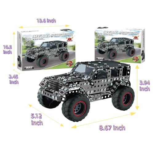 CHOWONE Metal Truck Building Assembly Toy 496PCS STEM Project Building Erector Sets Off-Road Car Model Kit Metal Construction Set Model Car Building Toy for Kids Ages 8+
