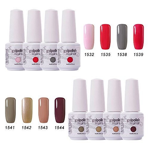 Arte Clavo Soak Off UV Led Nail Gel Polish Kit Varnish Nail Art Manicure Salon Collection Set of 8 Colors S11