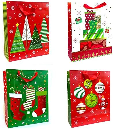 Allgala 12-PC (15.5×12 inch) Premium Metallic Foil Hotstamping Chritmas Gift Bag-GP91033
